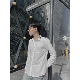 Áo sơ mi nam vải lụa dài tay phối dây cổ