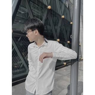 Áo Sơ Mi Nam Vải Lụa Dài Tay Phối Dây Cổ