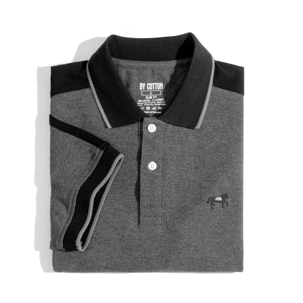 Áo Thun Cao Cấp Polo Xám Phối Đen BY COTTON NEW