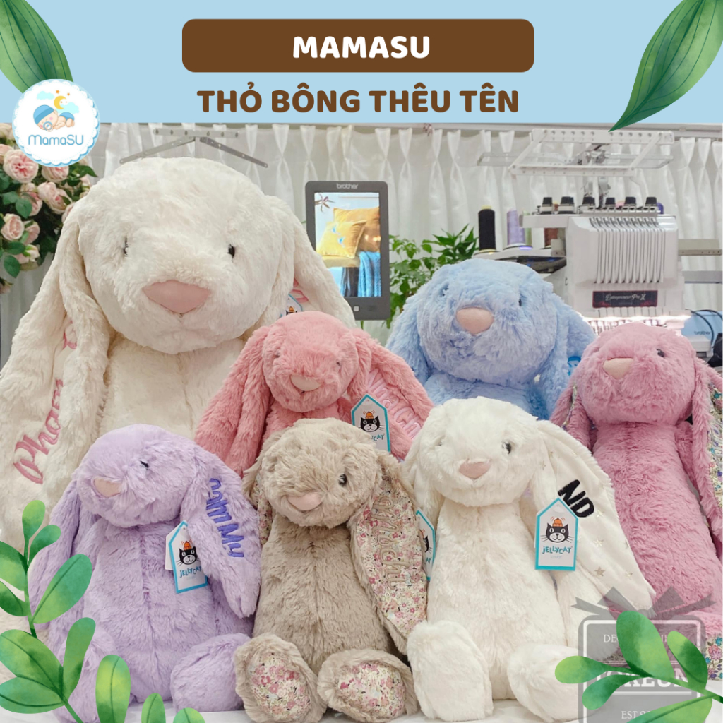 Thỏ Bông Tai Dài Lông Mềm Thêu Tên Cho Bé Người Yêu Gấu Bông Jellycat Thêu Tên, Gối Ôm Trẻ Em  Siêu Dễ Thương