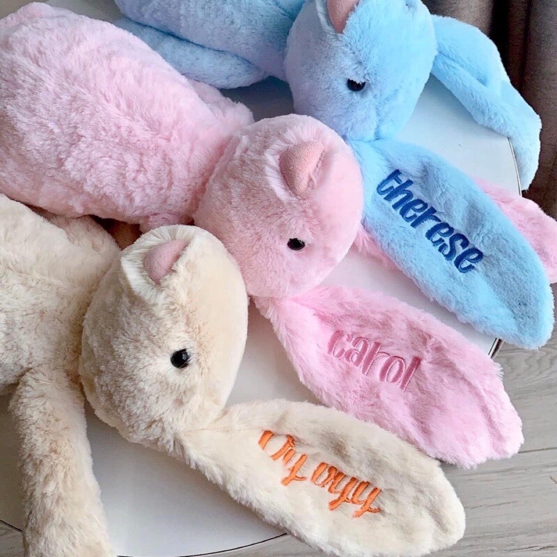 Thỏ Bông Tai Dài Lông Mềm Thêu Tên Cho Bé Người Yêu Gấu Bông Jellycat Thêu Tên, Gối Ôm Trẻ Em  Siêu Dễ Thương