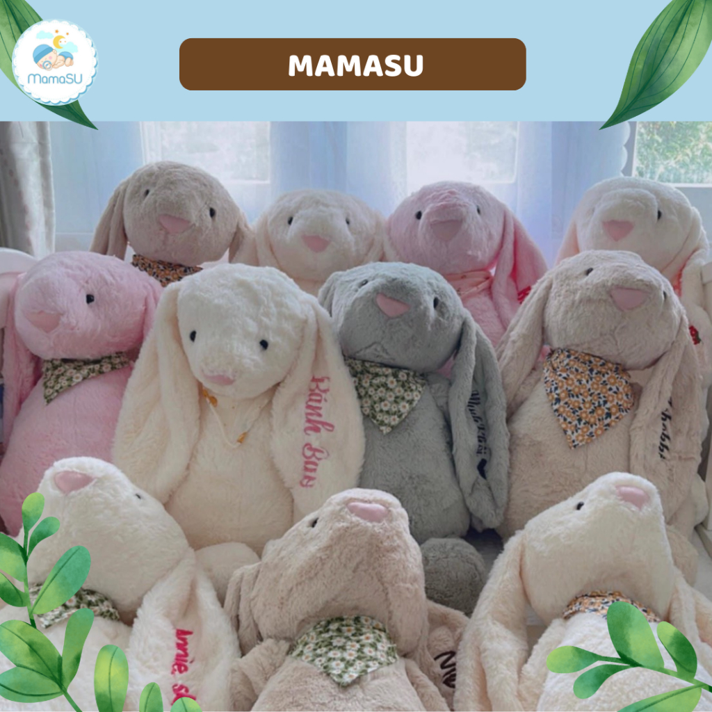 Thỏ Bông Tai Dài Lông Mềm Thêu Tên Cho Bé Người Yêu Gấu Bông Jellycat Thêu Tên, Gối Ôm Trẻ Em  Siêu Dễ Thương