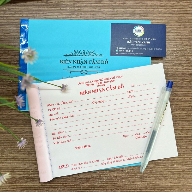 Biên nhận CẦM ĐỒ khổ A5 loại 1 liên, 2 liên 100 tờ/quyển