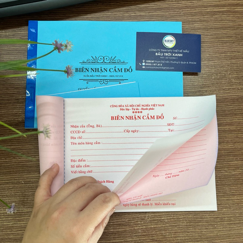 Biên nhận CẦM ĐỒ khổ A5 loại 1 liên, 2 liên 100 tờ/quyển