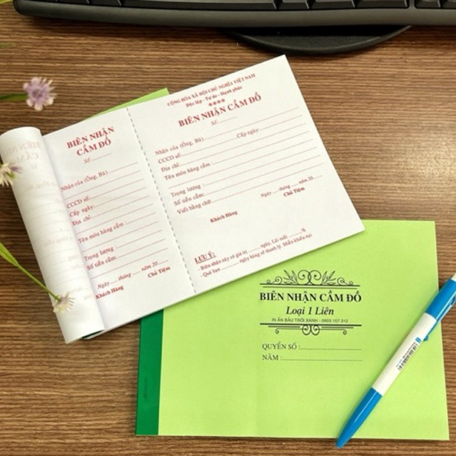 Biên nhận CẦM ĐỒ khổ A5 loại 1 liên, 2 liên 100 tờ/quyển