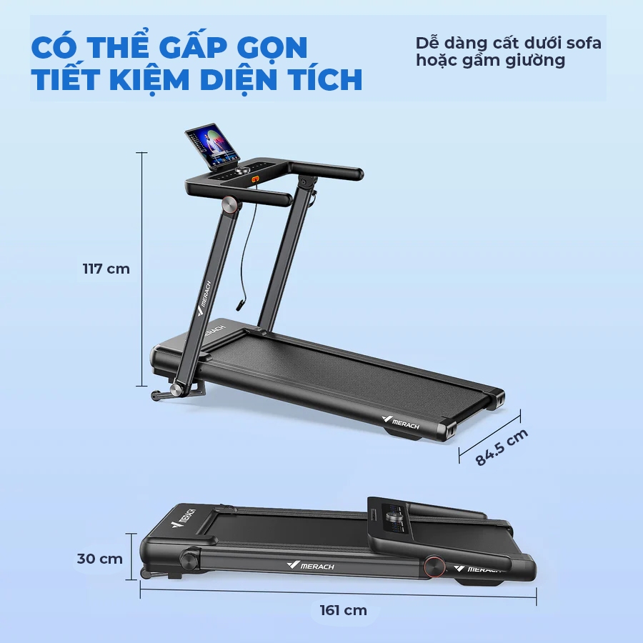 Máy Cháy Bộ Gấp Gọn Merach MR T03 Tải Trọng 120kg Đồng Hồ Tích Hợp , 14km/h Không Gây Ồn Có Kết Nối Ứng Dụng Tập Luyện