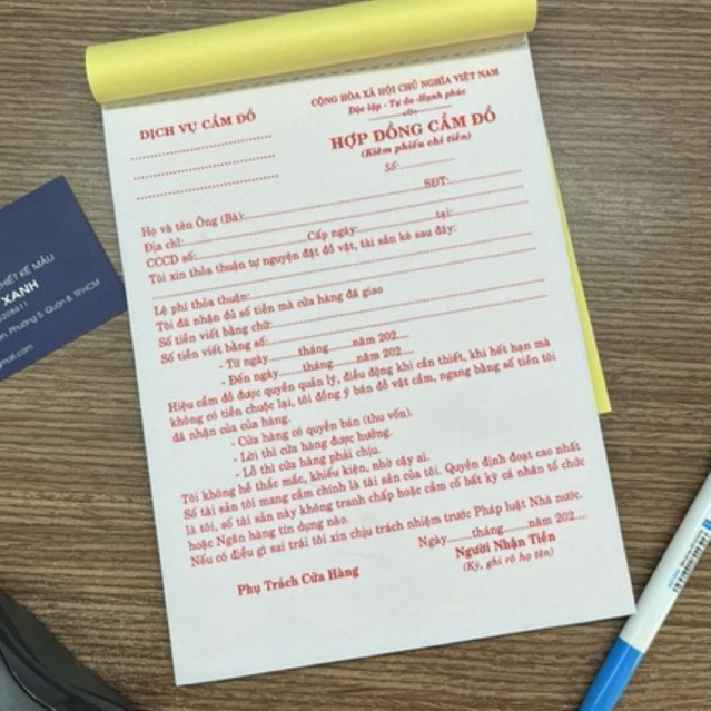 Biên nhận CẦM ĐỒ khổ A5 loại 1 liên, 2 liên 100 tờ/quyển