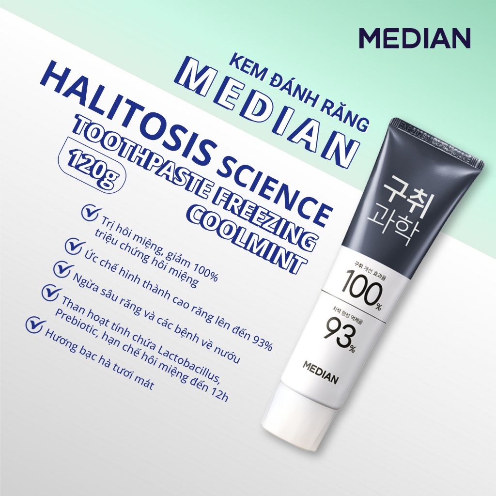 Kem Đánh Răng Giúp Giảm Hôi Miệng, Ngừa Sâu Răng Median Halitosis Science Toothpaste Freezing Cool Mint 120g - Cool Mint