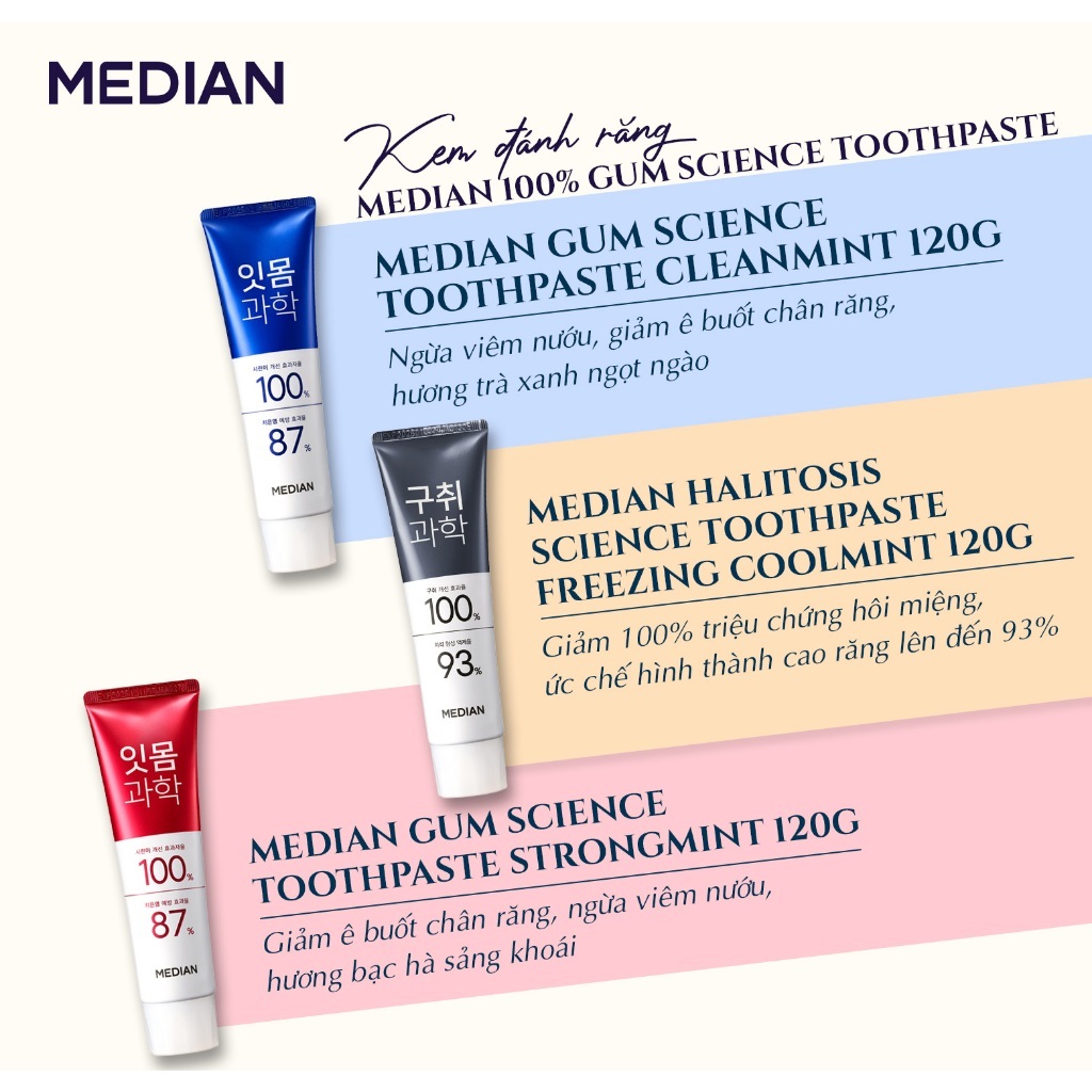 Kem Đánh Răng Giúp Giảm Hôi Miệng, Ngừa Sâu Răng Median Halitosis Science Toothpaste Freezing Cool Mint 120g - Cool Mint
