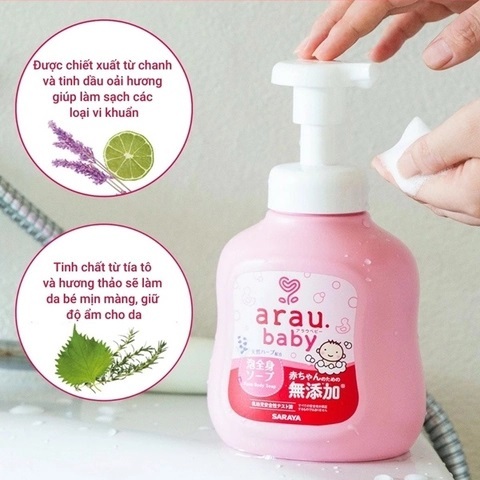 Sữa tắm gội cho bé sơ sinh Arau Baby chai 450ml túi 400ml