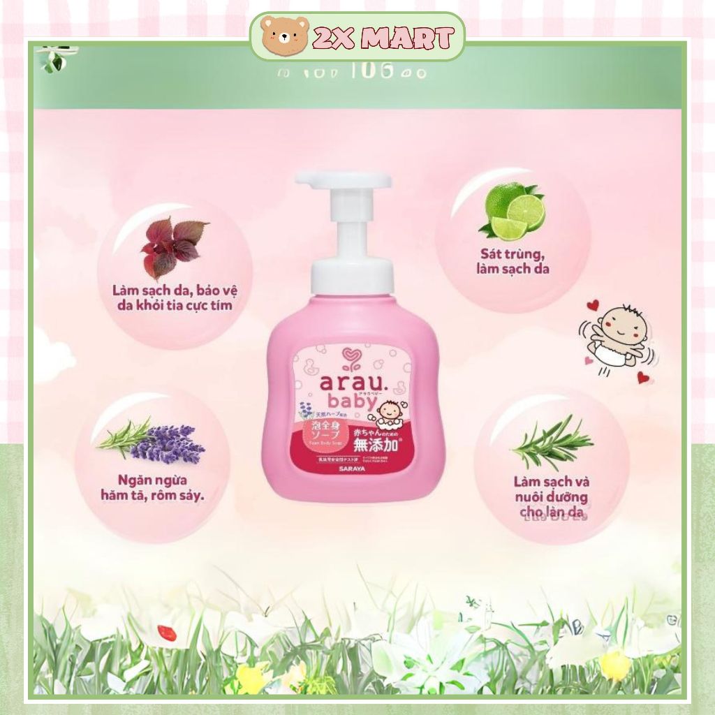 Sữa tắm gội cho bé sơ sinh Arau Baby chai 450ml túi 400ml