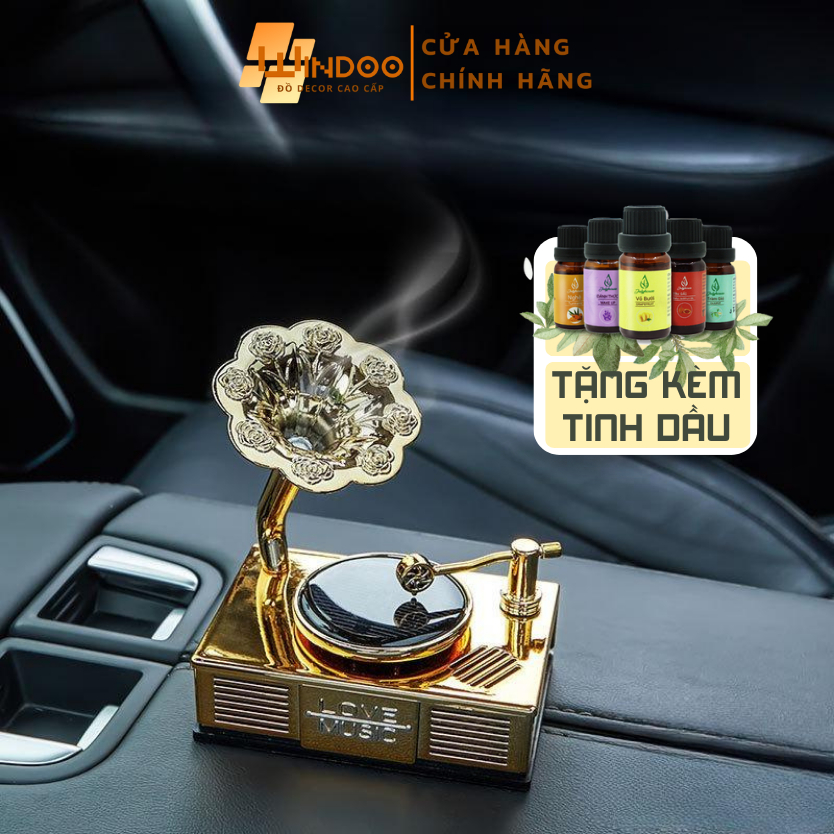 Máy khuếch tán tinh dầu ô tô xe hơi, tặng kèm nước hoa ô tô xe hơi năng lượng mặt trời hình đĩa nhạc Windoo WD92