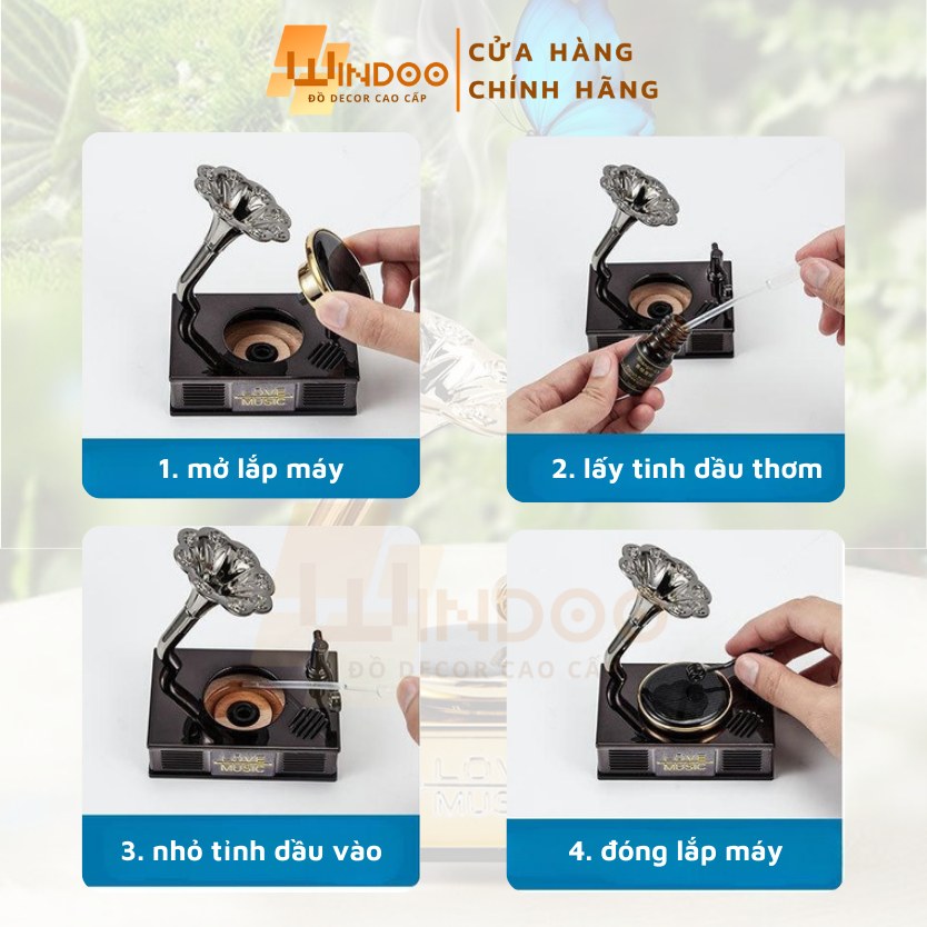 Máy khuếch tán tinh dầu ô tô xe hơi, tặng kèm nước hoa ô tô xe hơi năng lượng mặt trời hình đĩa nhạc Windoo WD92