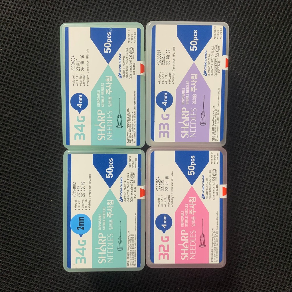 Sharp Mesotherapy Needles - Đầu kim tiêm meso 34G 4mm Hàn Quốc tiêm prp căng bóng cá hồi