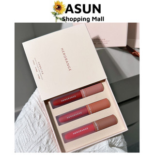Set 3 Son Kem Lì Herorange Hộp Màu Hồng Siêu Cute Velvet Lip Glaze Three Colour Suit (Mẫu Mới)