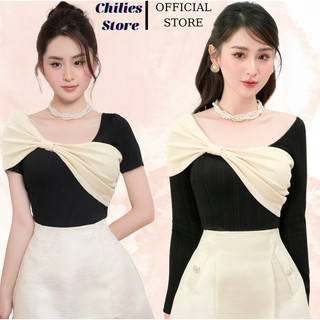 Áo Phối Nơ Be Lệch Dài Tay Ngắn Tay Mặc 2 Kiểu Thời Trang Thiết Kế Nữ