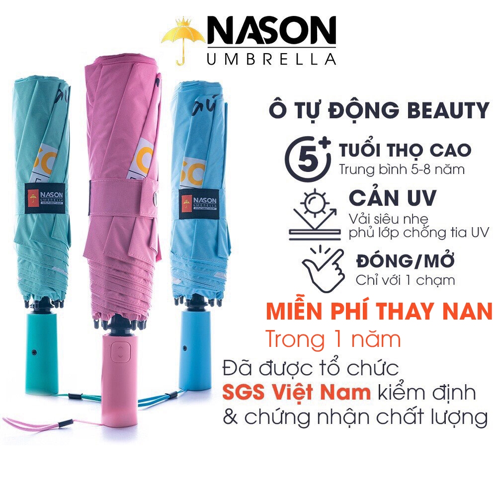 Ô đi nắng tự động thông minh Nason Beauty Umbrella 8K chống tia UV, siêu chống thấm nước, màu sáng, quà tặng ngày lễ