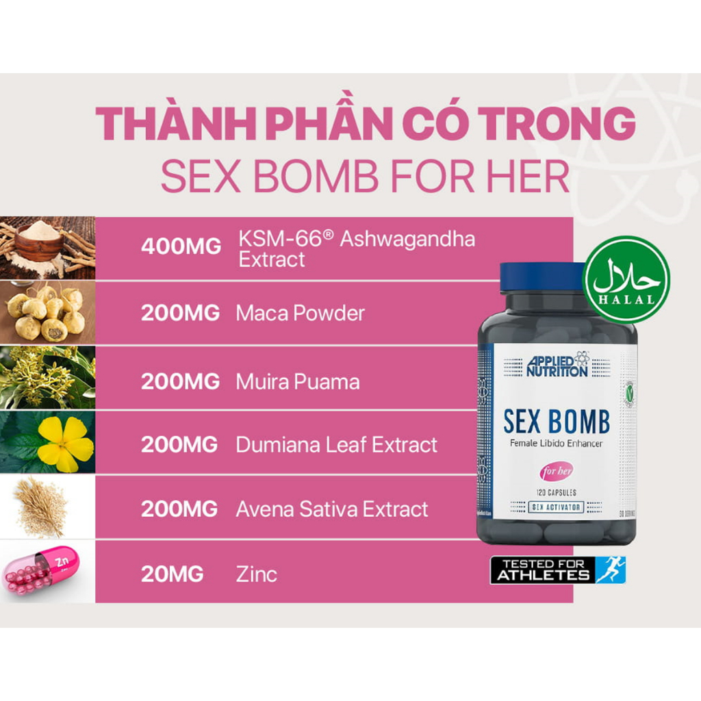 Viên uống Applied Nutrition Sex Bomb For Her, 120 viên  - Hỗ trợ sức khỏe nữ giới nhập khẩu Anh - Gymstore