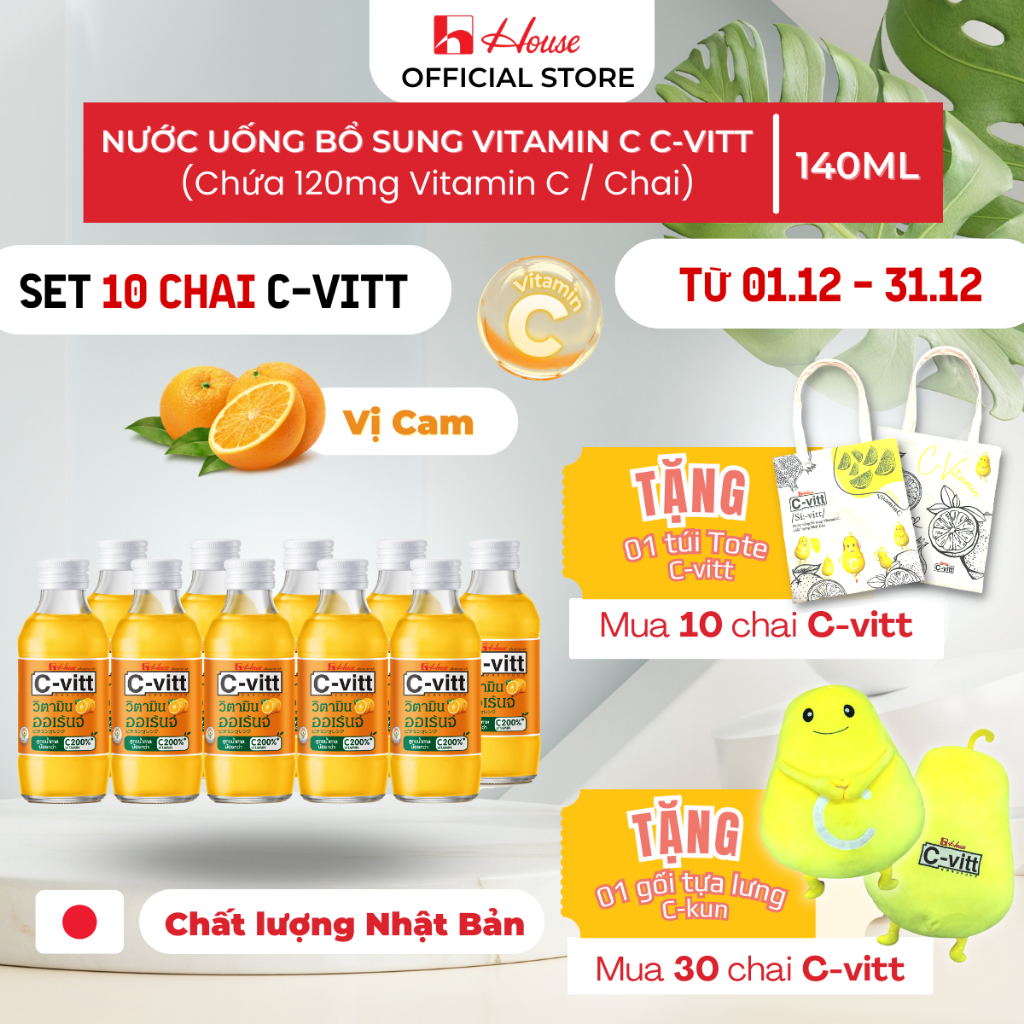 COMBO 10 CHAI TPBS Nước cam vitamin C C-VITT - Bổ sung Vitamin C - Chai 140ml