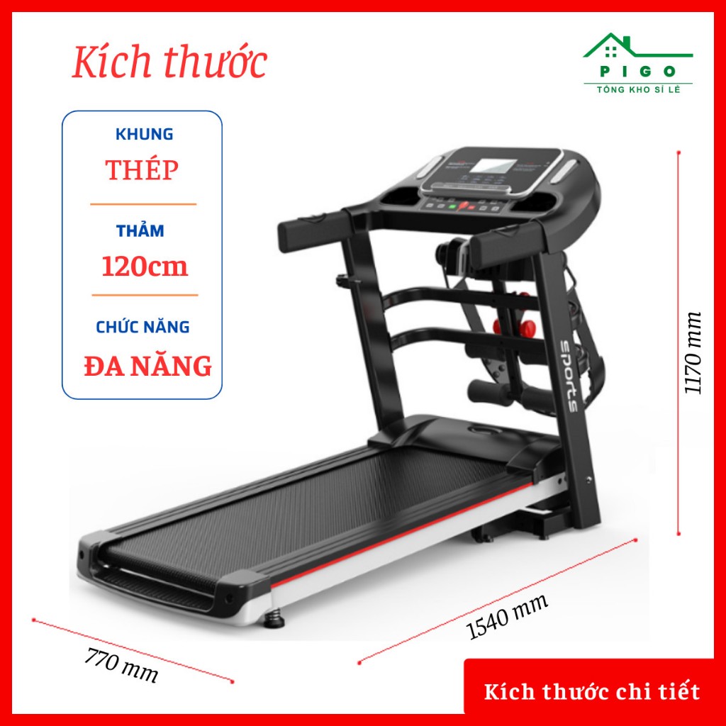 Máy chạy bộ điện đa năng sports , tích hợp máy rung, gập bụng !