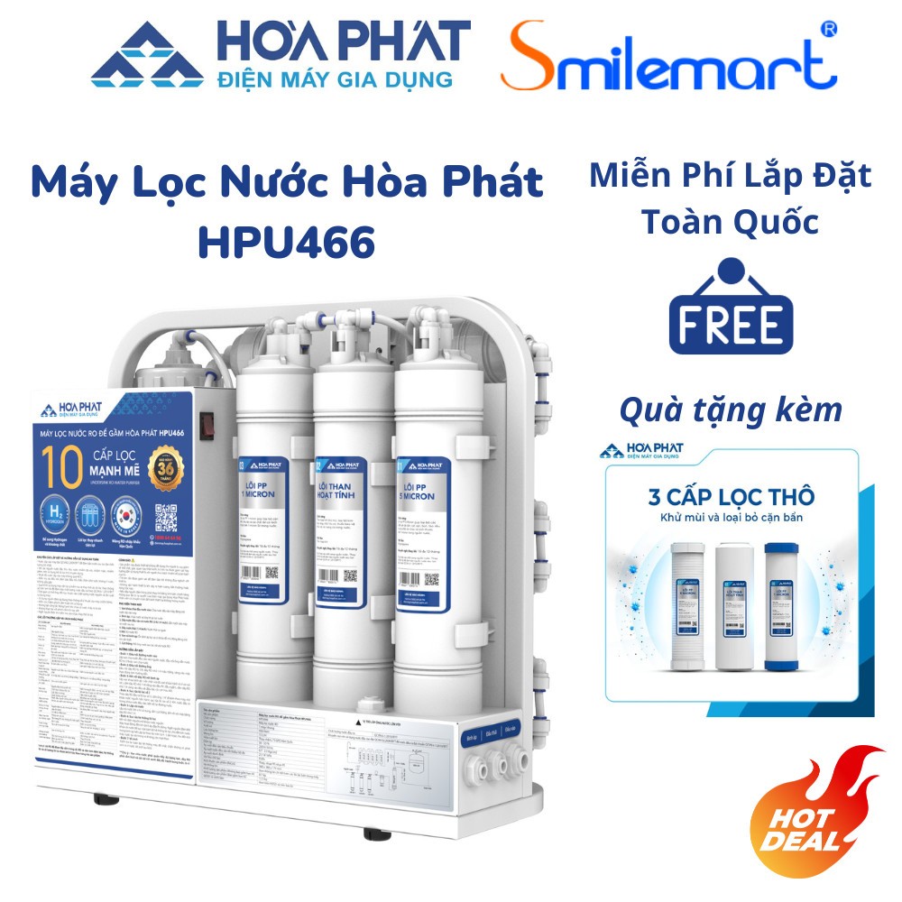 {Miễn phí lắp đặt toàn quốc} Máy lọc nước RO để gầm Hòa Phát HPU466 - Tặng kèm 1 bộ 3 lõi số 1,2,3- Bảo hành 36 tháng