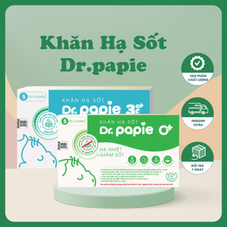 Khăn lau hạ sốt Dr Papie thả nhiệt hạ sốt nhanh, Hạ nhiệt giảm sốt cho trẻ sơ sinh, hộp 5 gói 25 khăn