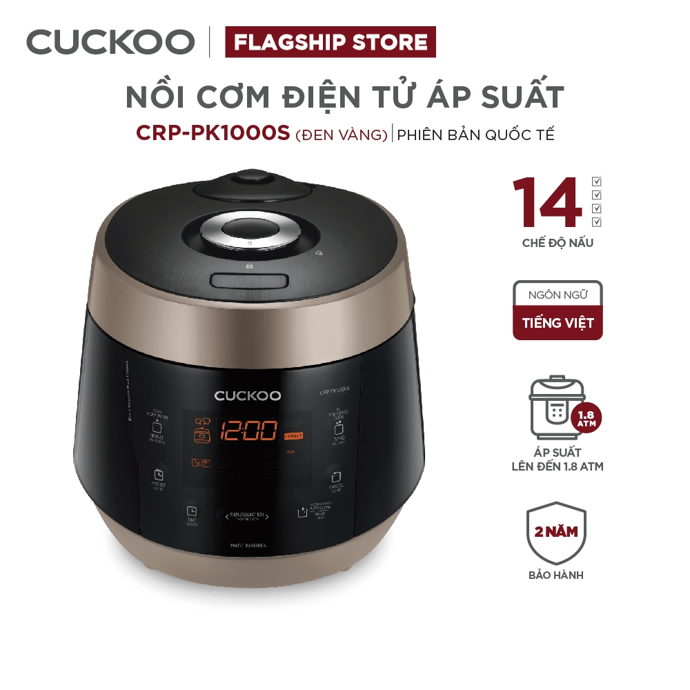 [Chỉ còn 2.486K sau khi áp voucher]Nồi cơm điện tử áp suất CUCKOO CRP-PK1000S 1,8 lít- màu đen- Ngôn ngữ tiếng Việt