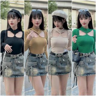 Áo THUN GÂN LÚA TAY SIÊU DÀI, Cổ VUÔNG PHỐI DÂY YẾM CỰC XỊNH