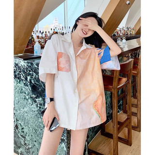 Áo sơ mi lụa màu loang hàng quảng châu