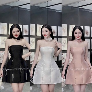 Đầm nữ dự tiệc váy ống cúp ngực đính đá tua kèm nơ cổ phù hợp đi chơi du lịch tôn dáng sang chảnh
