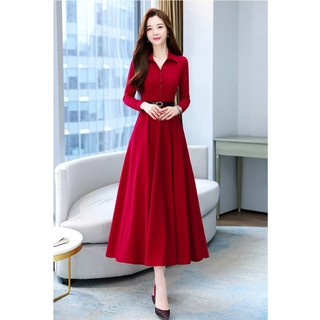 Váy Đầm Cổ Sơ Mi , dài tay , tặng kèm đai lưng co giãn 4 chiều