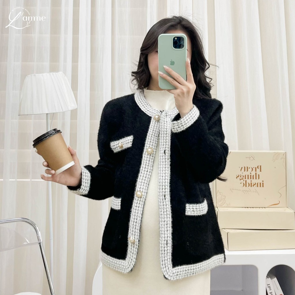 Áo khoác bầu chất len mịn phối viền, kiểu dáng sang trọng phù hợp đi làm, đi tiệc BY L'AMME