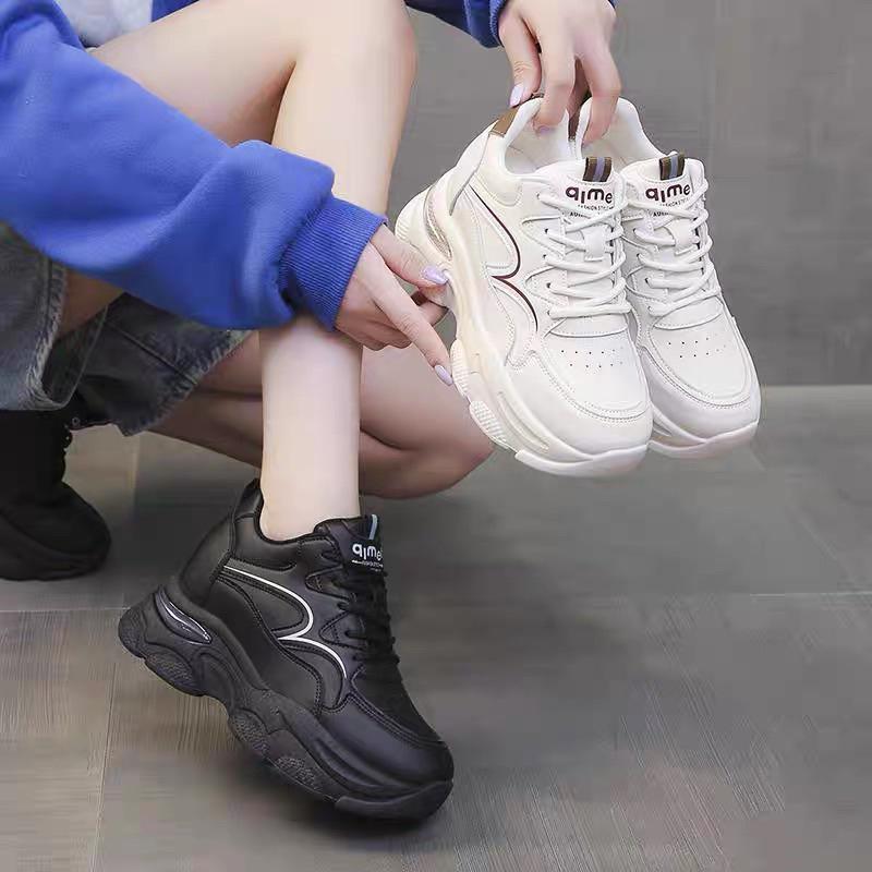 Giày thể thao nữ viền sóng độn đế 7cm mẫu mới chất liệu da siêu đẹp phong cách thời trang hot trend