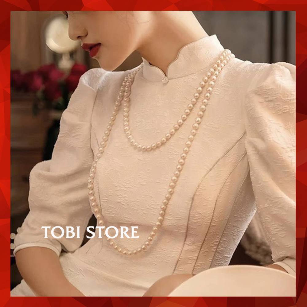 [Ngọc nặng xịn] Vòng cổ ngọc trai nhân tạo 150cm quấn 02 hoặc 03 vòng mặc áo dài, đầm dự tiệc sang trọng TB825