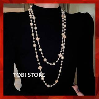 Vòng cổ dáng dài cỏ bốn lá mix ngọc trai nhân tạo TB829