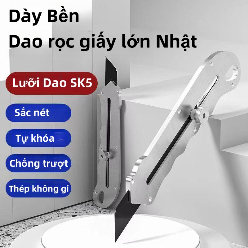 Dao rọc giấy cán inox,có ốc tăng đưa vô cùng tiện dụng cán dao bằng-có lưỡi thép cắt sắc bén cho công việc văn phòng