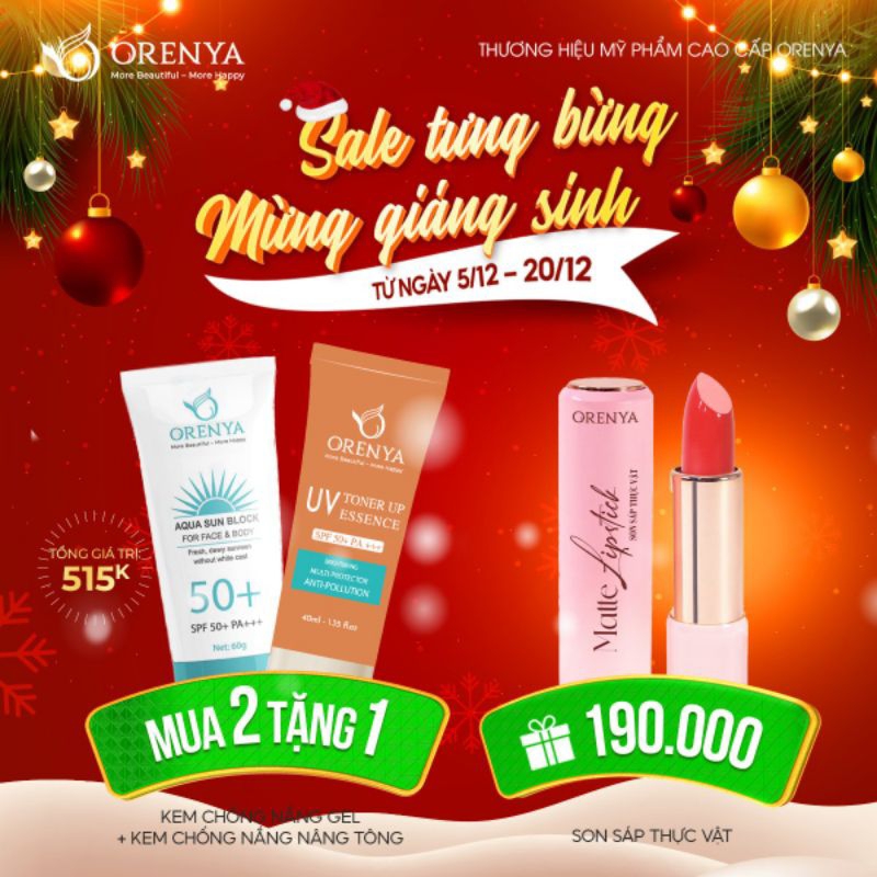 Kem chống nắng nâng Tông  ORENYA giúp chống nắng che mờ các khuyến điển thấm nhanh không bết rít không ngột da