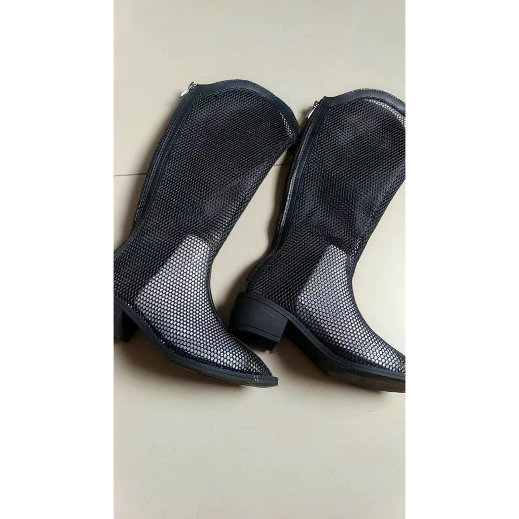 Boots lưới dáng cổ cao gót vuông 5cm