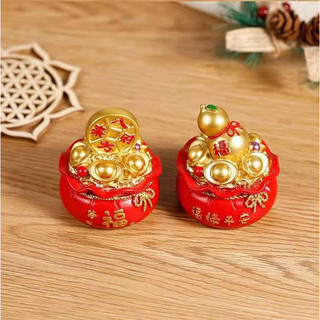 Túi đỏ vàng đồng tiền, hồ lô chiêu tài lộc 6x5cm