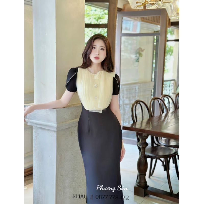 Váy đen tay lá sen viền đá phối lướiSml xl 💯HÀNG THIẾT KẾ TẾT 2024 💖