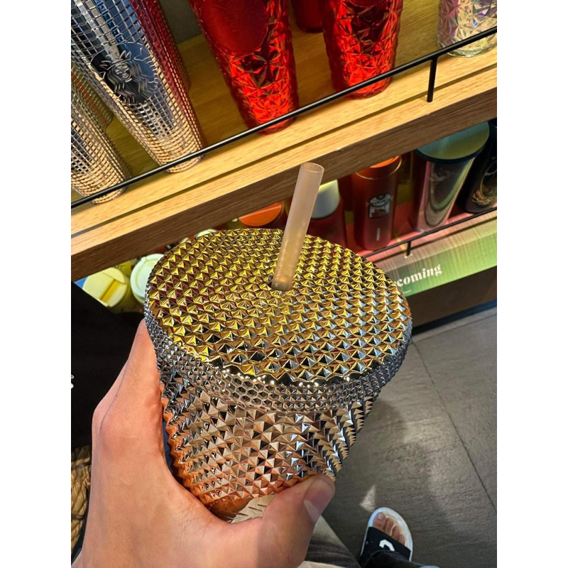 Ly nhựa 2 lớp Starbucks Gai Bling gold Xmas 2023 size 240zs