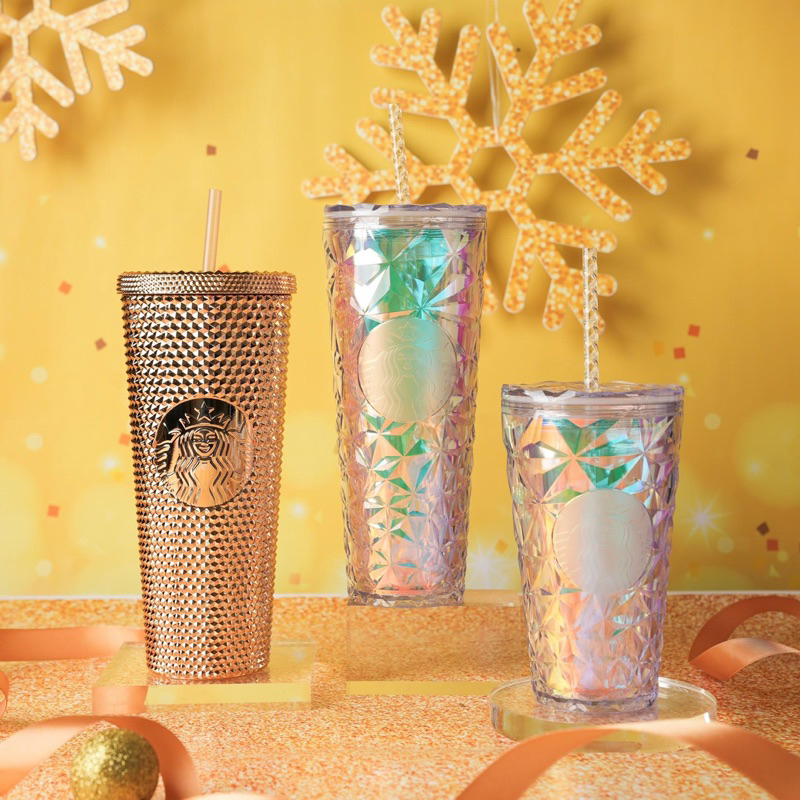 Ly nhựa 2 lớp Starbucks Gai Bling gold Xmas 2023 size 240zs