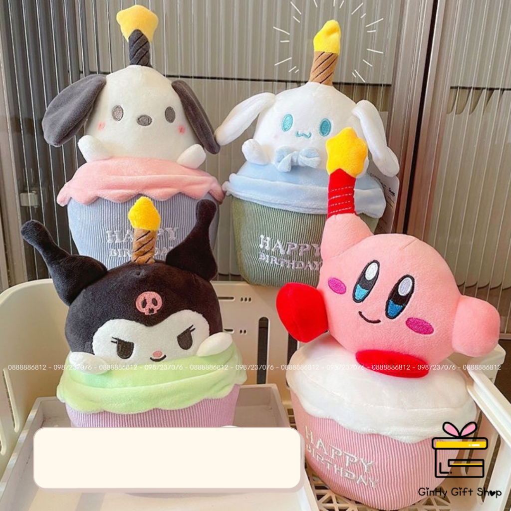 Gấu Nhồi Bông GB01 GinHy - Thú Nhồi Bông Hình Bánh Kem Sinh Nhật Có Thể Hát Đèn Flash, Siêu Dễ Thương