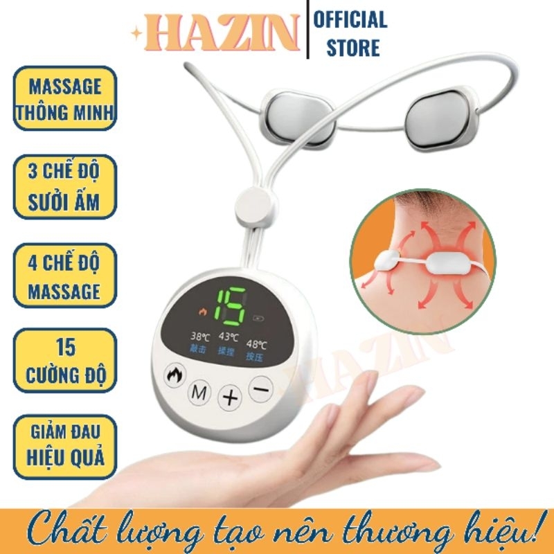 Máy Massage cổ vai gáy sưởi ấm 3 mức nhiệt,máy massage mini Hazin 15cường độ 4chế độ xoa bóp sâu giãn cơ giảm đau mỏi cổ