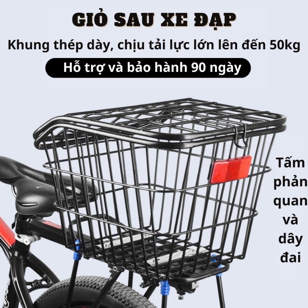 Giỏ Xe Đạp Giỏ Sau Xe Đạp Chất Liệu Hợp Kim Thép Dày Cao Cấp Chịu Tải Lên Đến 50KG, Giỏ Đựng Đồ Gắn Yên Xe Đạp