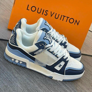 Giày sneaker Louis Vuitton Trainer phối Trắng Xanh LA on web fullbox bill thẻ phụ kiện