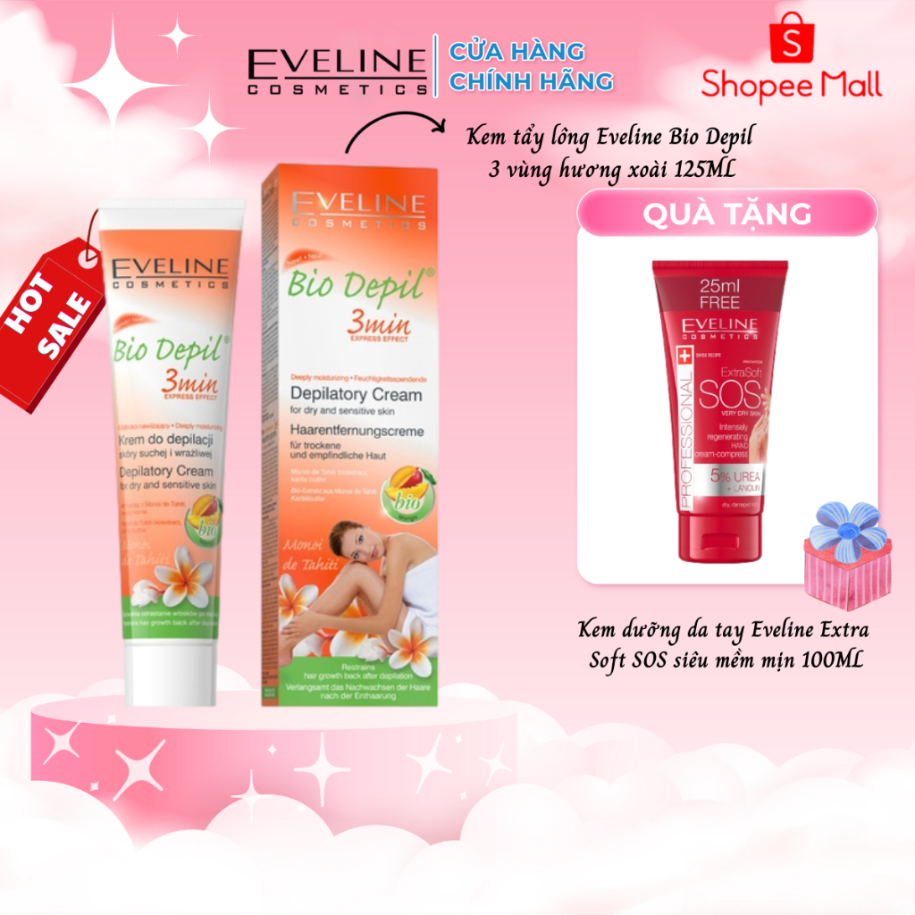 [Tặng dưỡng tay Eveline] Kem tẩy lông hữu cơ các vùng bio depil eveline 125ml