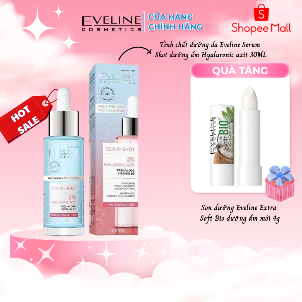 [TẶNG son dưỡng Eveline] Tinh chất dưỡng da Eveline Serum Shot dưỡng ẩm Hyaluronic axit 30ML