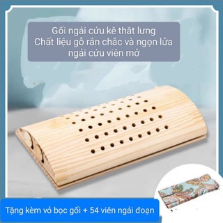 Gối gỗ xông ngải cứu kê thắt lưng +54 viên ngải đoạn giảm đau, chườm ấm cứu ngải