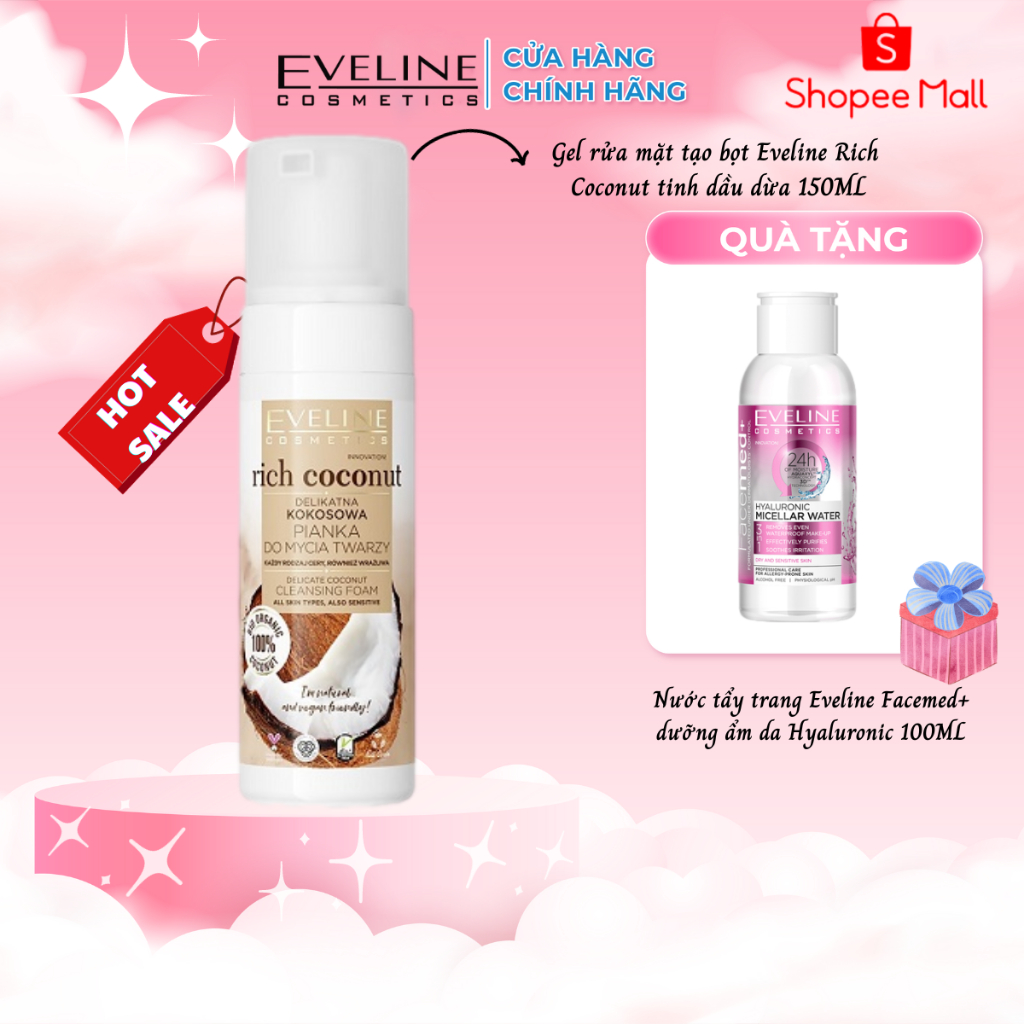 Gel rửa mặt tạo bọt Eveline Rich Coconut tinh dầu dừa 150ML
